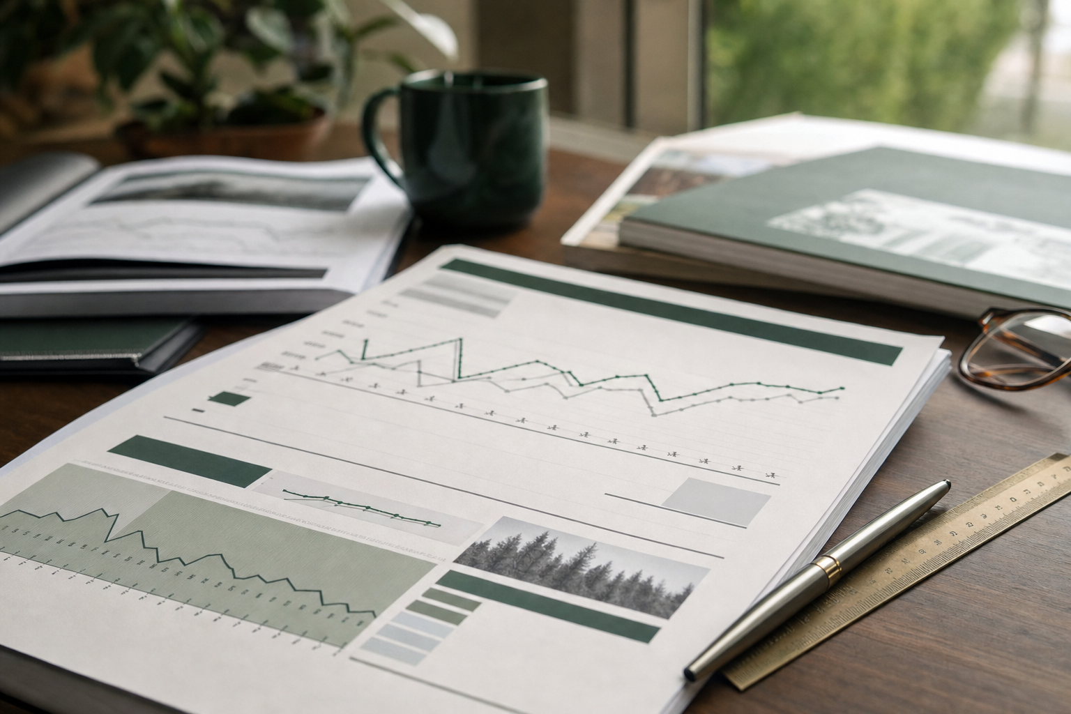 Printed enrollment forecast charts on a desk